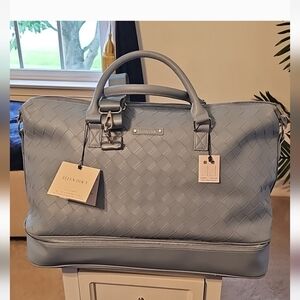 BLUE  Tote with Woven Pattern and Dual Handles